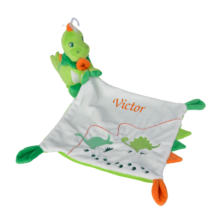  - dinouno the dinosaur - plush with comforter green orange 25 cm 